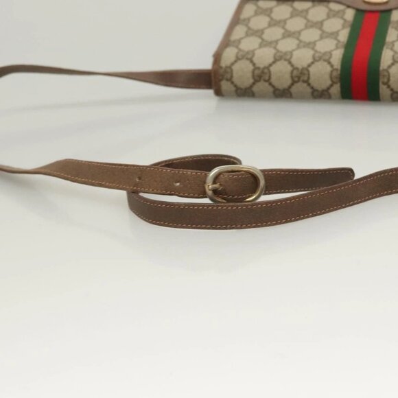 GUCCI GG Supreme Web Sherry Line Shoulder Bag PVC Beige Gold Auth BA3785 - Picture 7 of 16